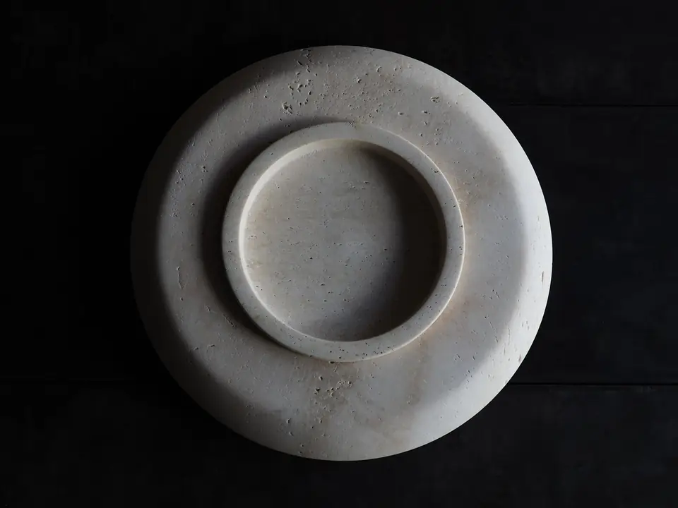 Stieglitz Vessel by Brendan Tadler, unfilled travertine
